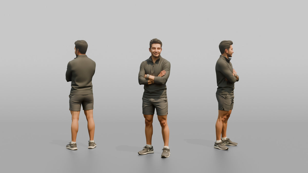 Fitness Influencer Man Standing Relaxed, Arms Crossed Loosely - 3D character model, view 1