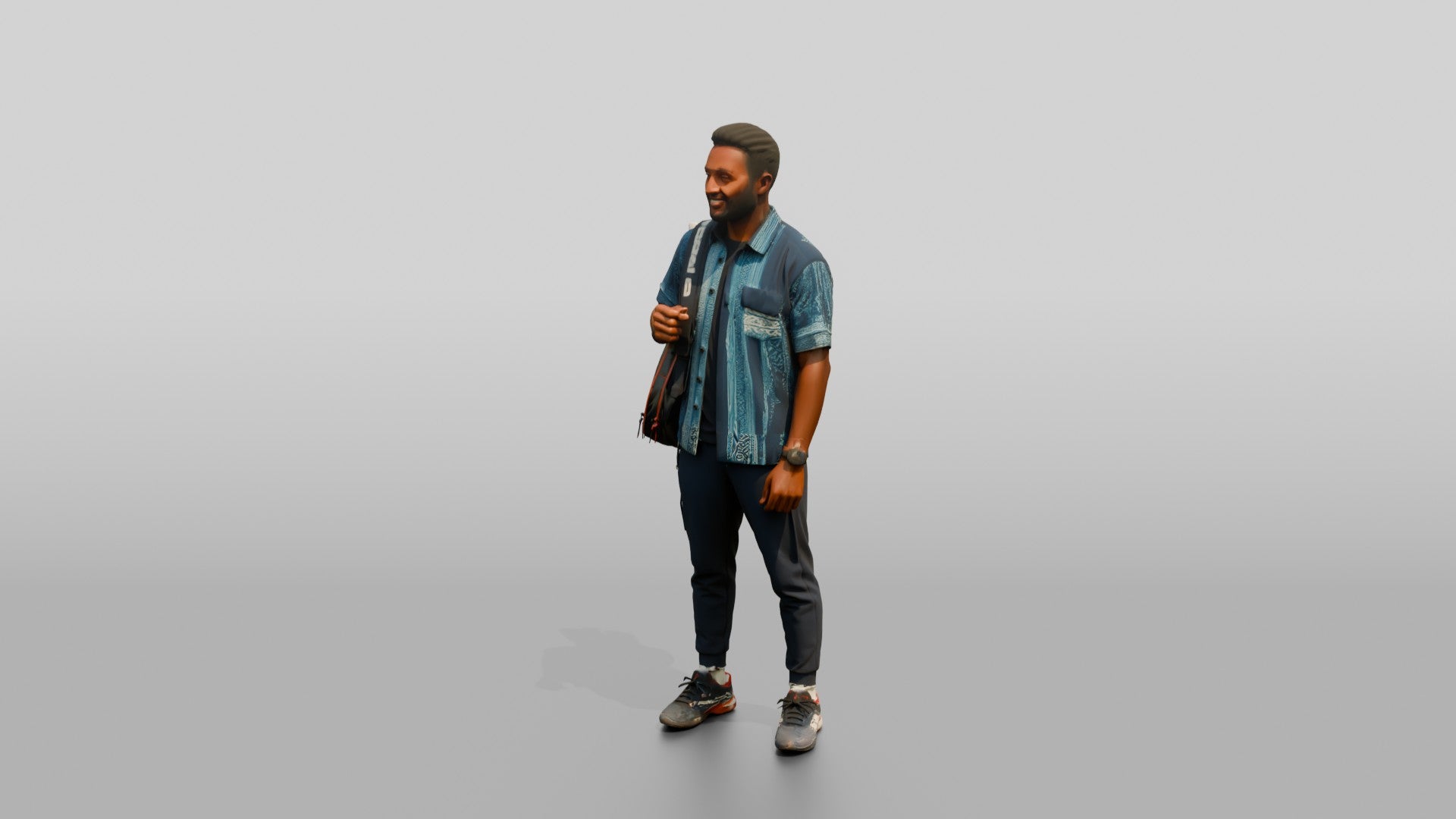 Athletic African Man Carrying a Tennis Racket Bag