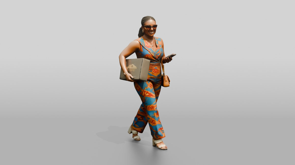 Curvy African Woman in an Ankara Print Jumpsuit - 3D character model, view 5