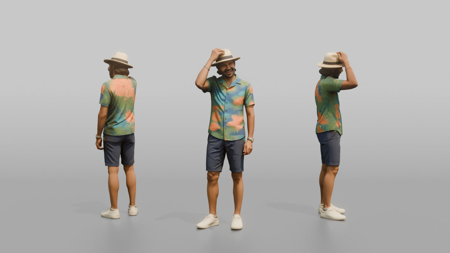 Vacationer Wearing Tropical Shirt And Shorts