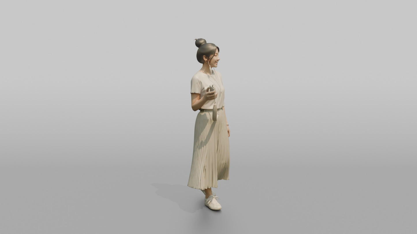 Vacationer Wearing Pleated Summer Skirt And White Tee