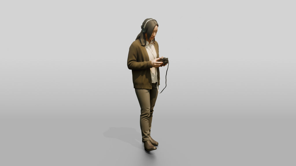 Homeless Woman Listening Intently to a Small Tape Player
