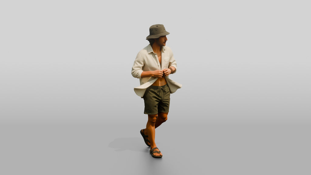 Man Unbuttoning Oversized Linen Shirt