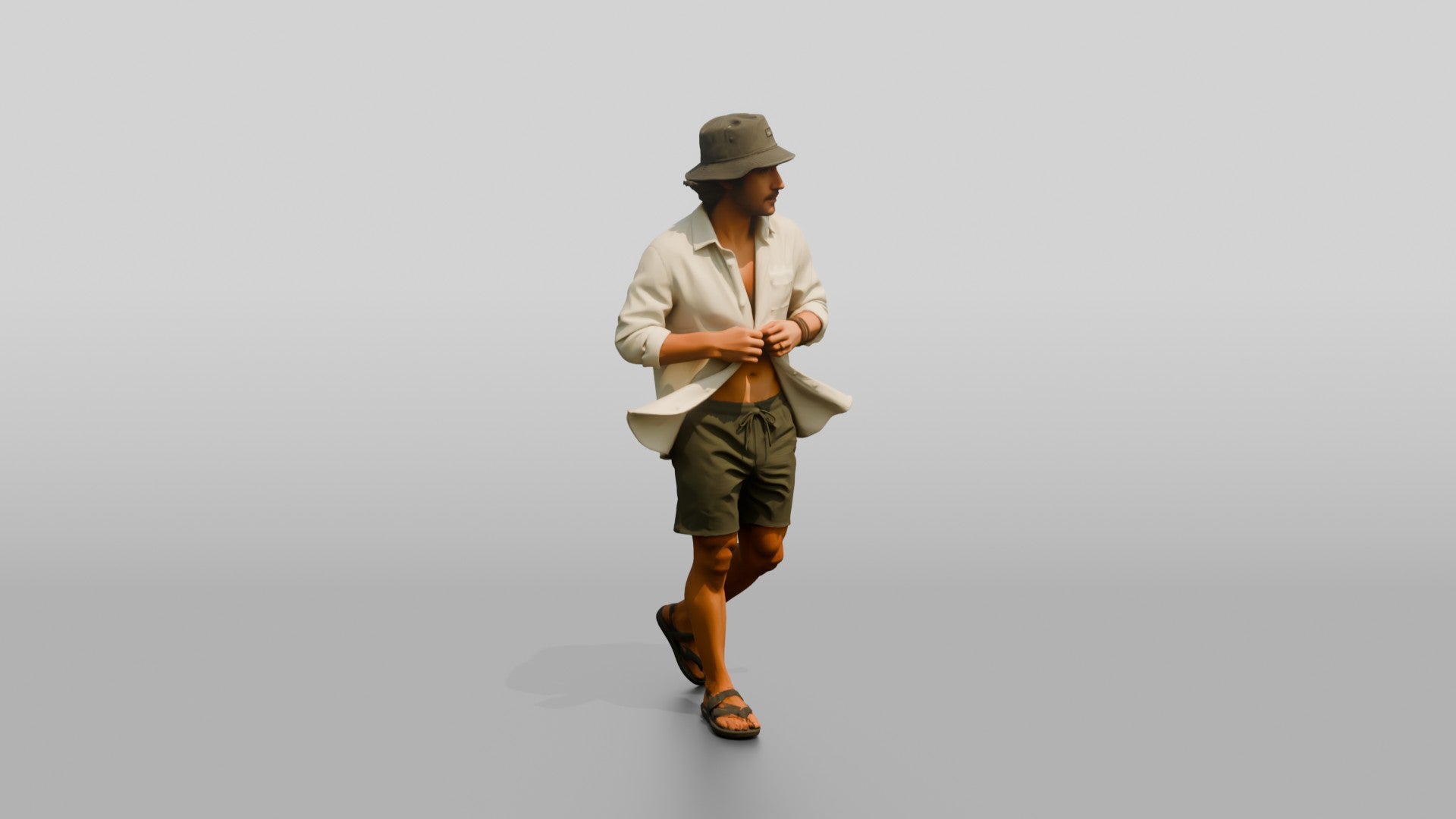 Man Unbuttoning Oversized Linen Shirt