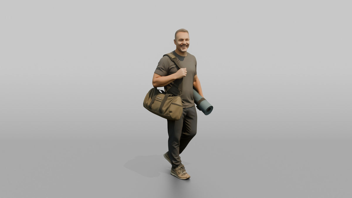 Father Carrying A Rolled-up Yoga Mat And A Gym Bag - 3D character model