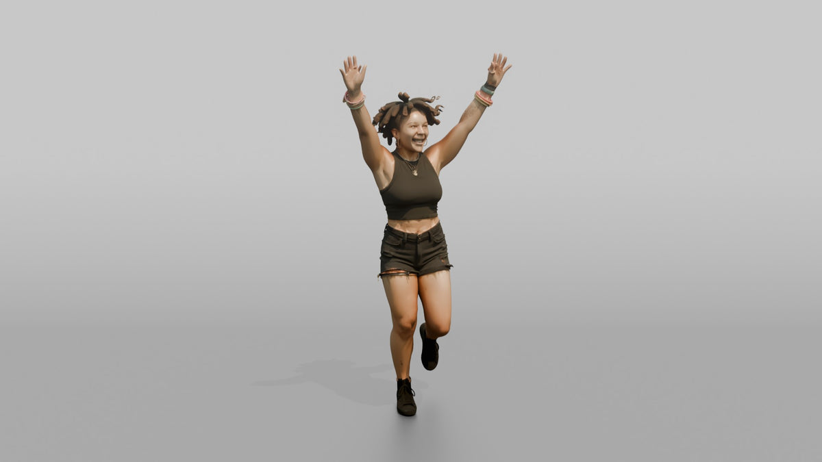 Patron Woman Dancing With Both Hands Up, Glow Stick Bracelets Visible - 3D character model