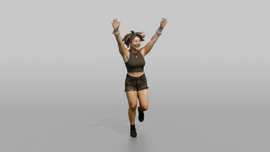 Patron Woman Dancing With Both Hands Up, Glow Stick Bracelets Visible - 3D character model