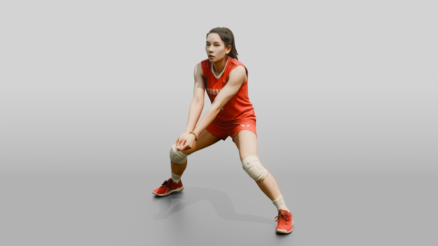 East Asian Female Volleyball Player in Red Jersey
