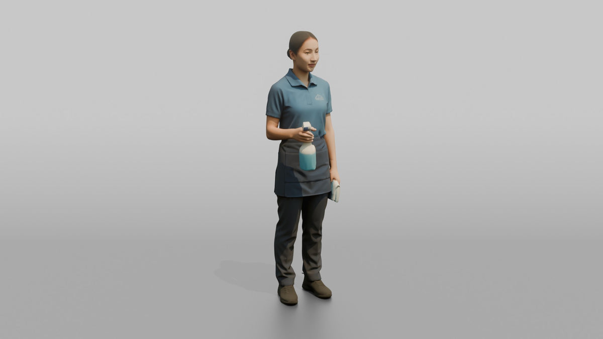 Housekeeping Staff Man Holding A Spray Bottle And Cloth - 3D character model