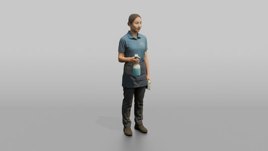 Housekeeping Staff Man Holding A Spray Bottle And Cloth - 3D character model