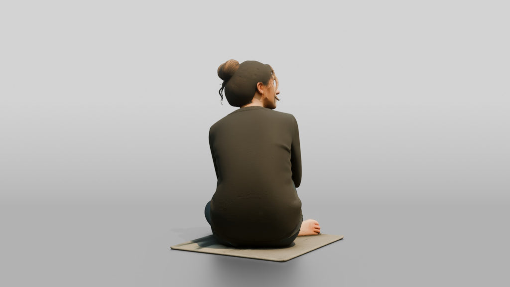 Homeless Woman Looking Up Thoughtfully with Chin Resting on Her Knee