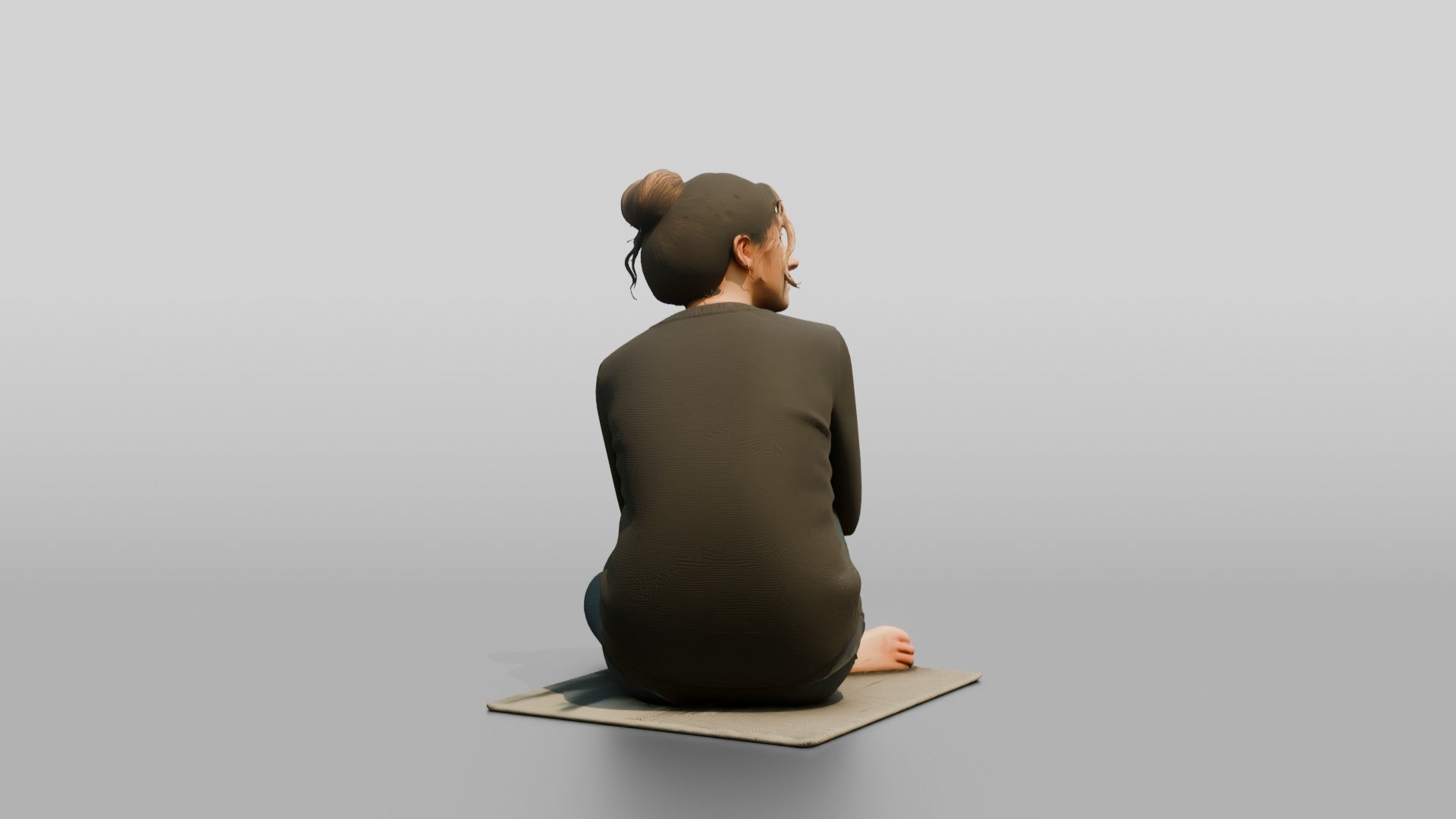 Homeless Woman Looking Up Thoughtfully with Chin Resting on Her Knee