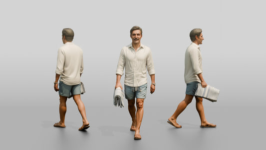 Middle-Aged Italian Man Carrying a Beach Towel
