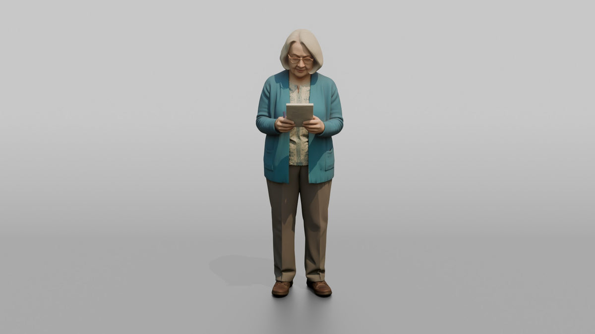 Woman Customer Holding A Handwritten Shopping List - 3D character model, view 5