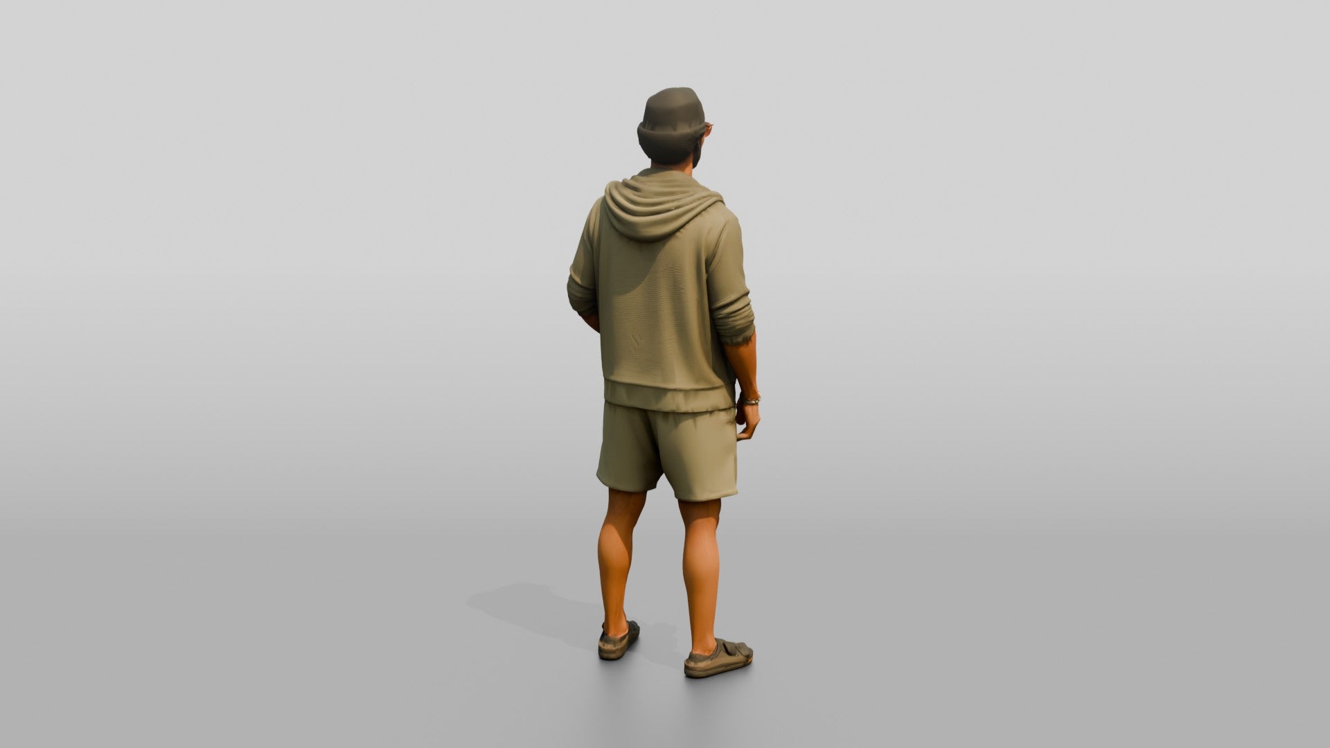 Multiracial Man Posing on the Boardwalk in Towel Hoodie