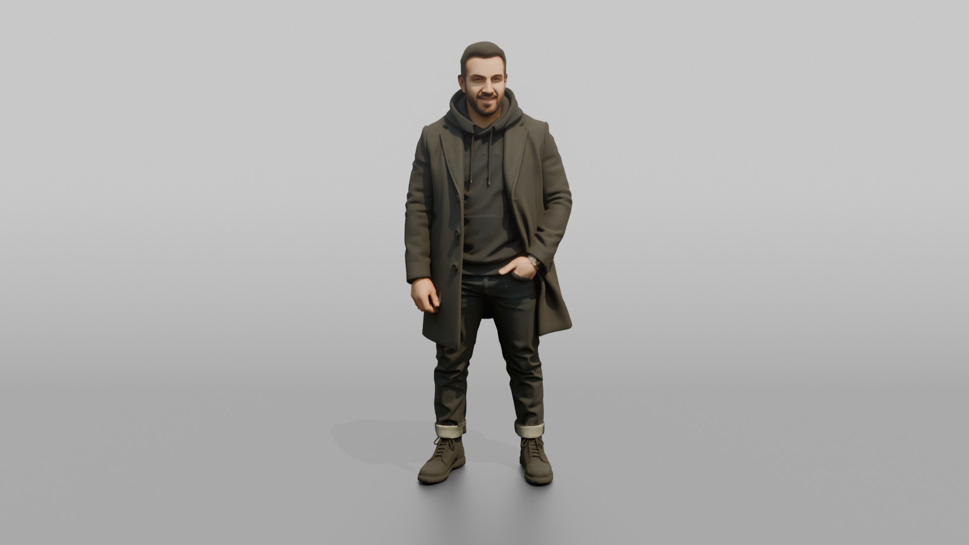 Middle Eastern Man in Long Overcoat and Boots