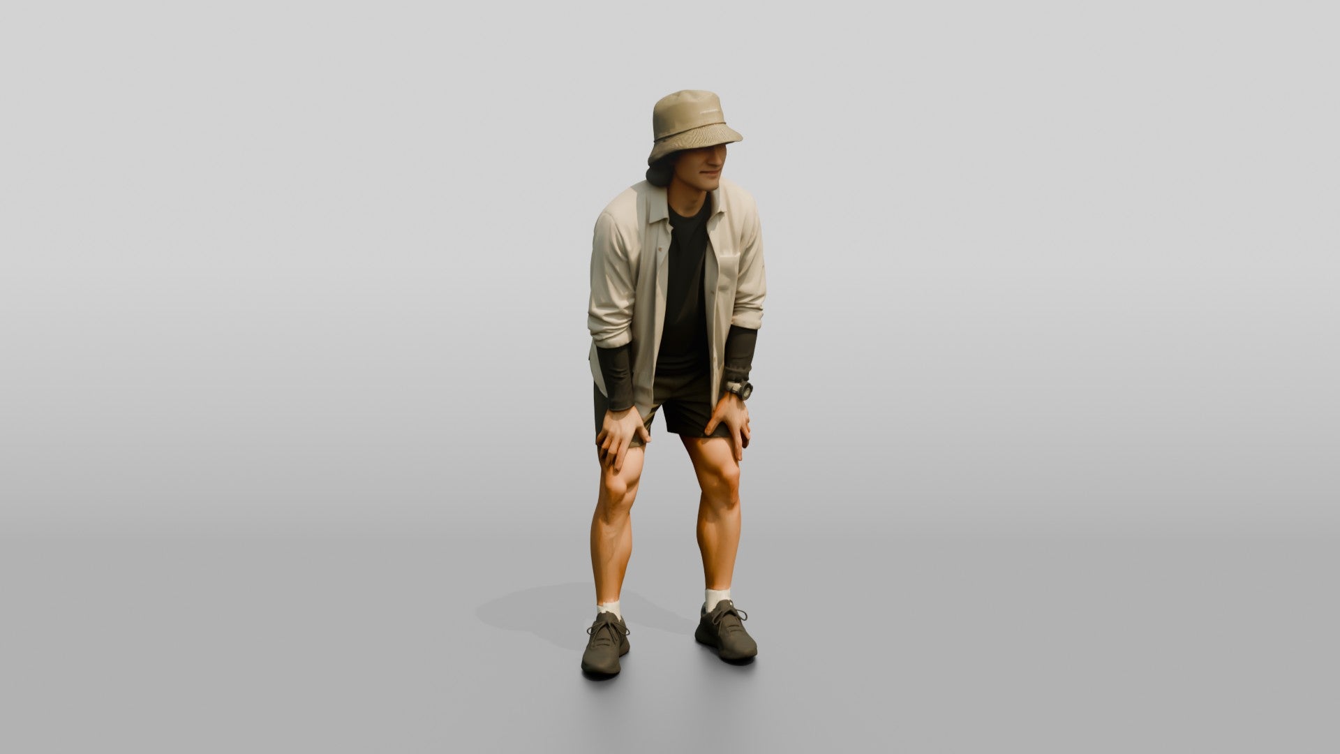 Man Stretching With Hands on Thighs