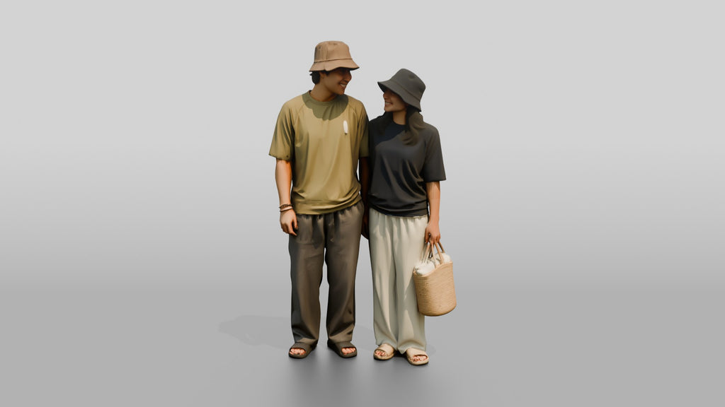 Surf Couple Standing Together on Beach