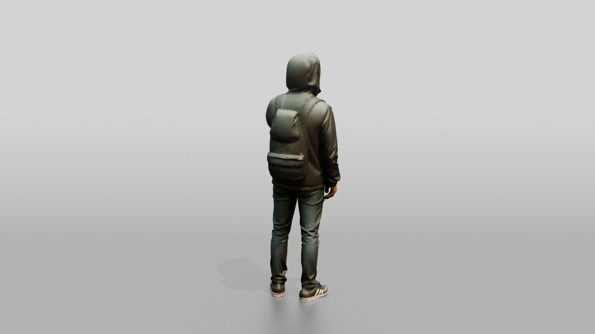 Black Man in Hooded Jacket Drinking Coffee - 3D character model, view 3
