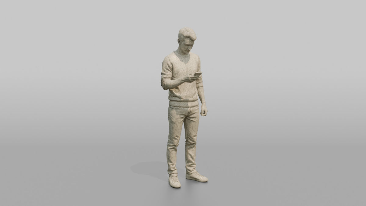 Man Customer Scrolling His Phone - wireframe topology preview