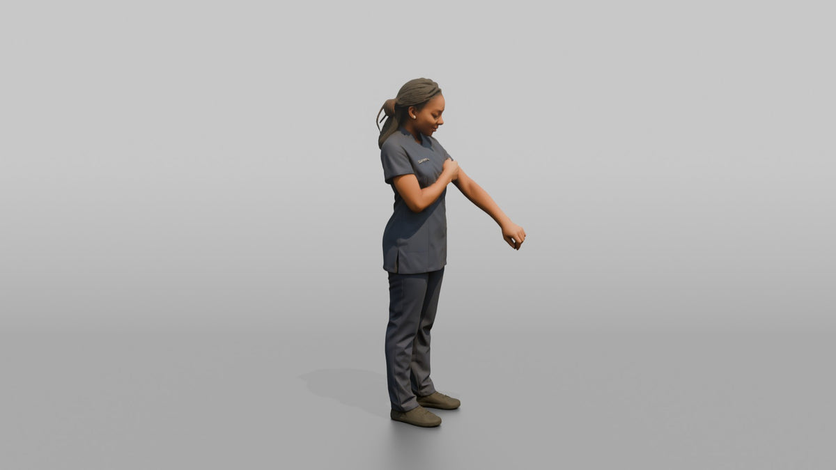 Massage Therapist Woman Adjusting The Sleeve Of A Spa Uniform - 3D character model, view 2