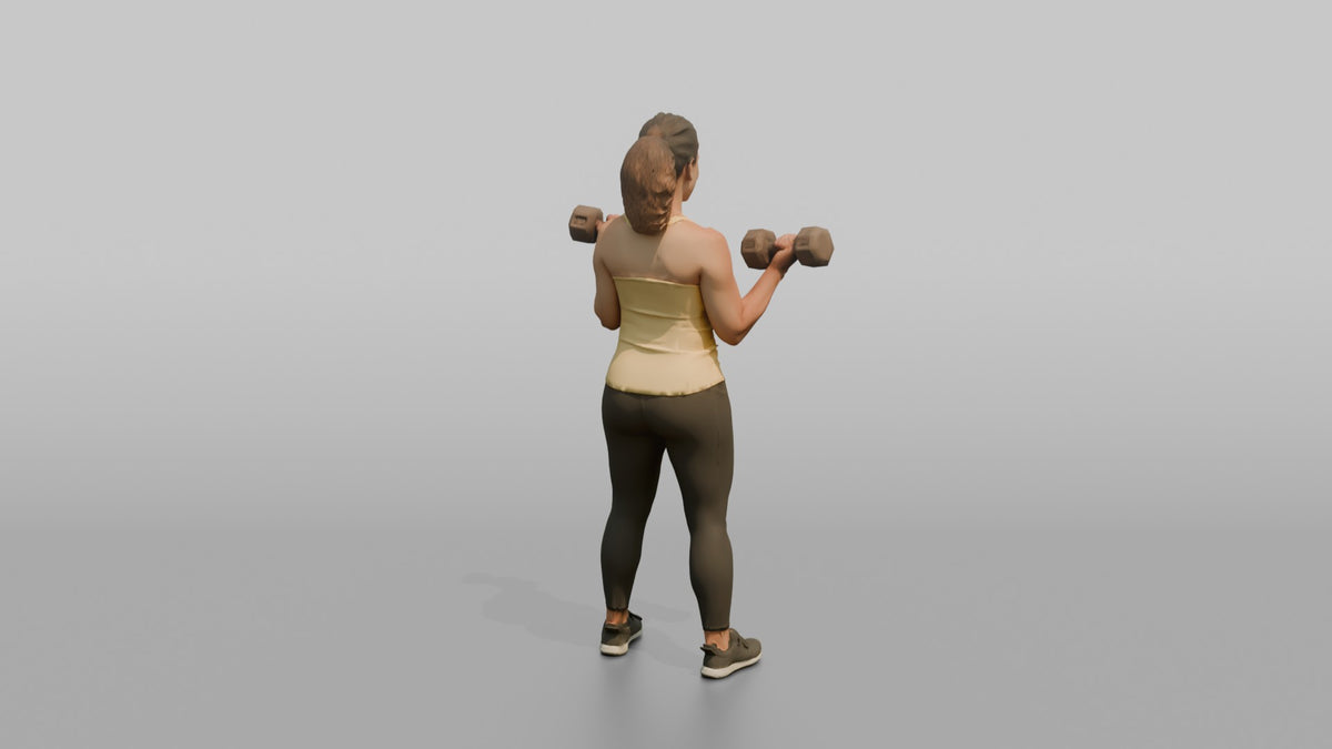 Weightlifter Woman Curling A Pair Of Dumbbells Simultaneously - 3D character model, view 3