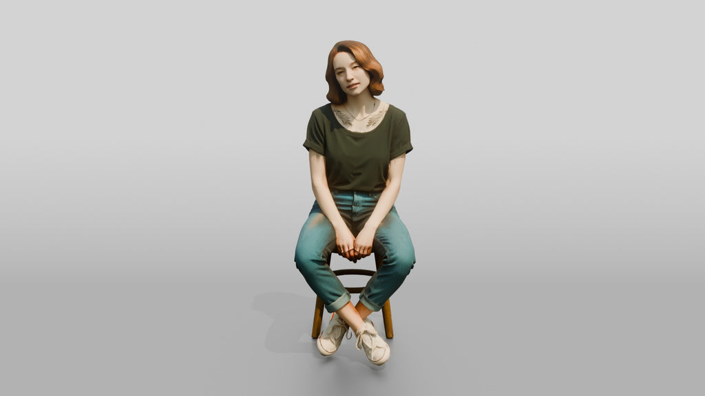 Homeless Woman Sitting with Ankles Crossed
