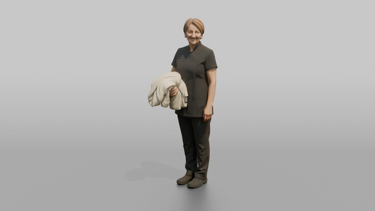 Spa Attendant Man Holding A Folded Bathrobe Over One Arm - 3D character model, view 5