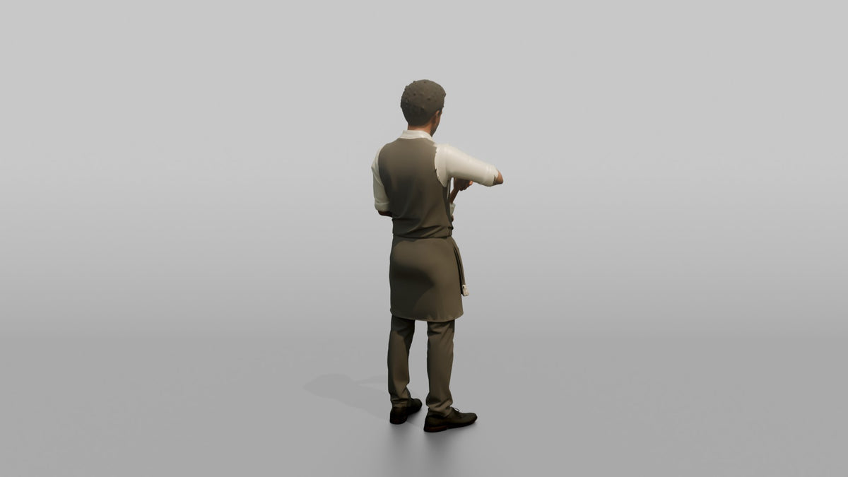 Bartender Man Holding A Muddler Over A Glass - 3D character model, view 3