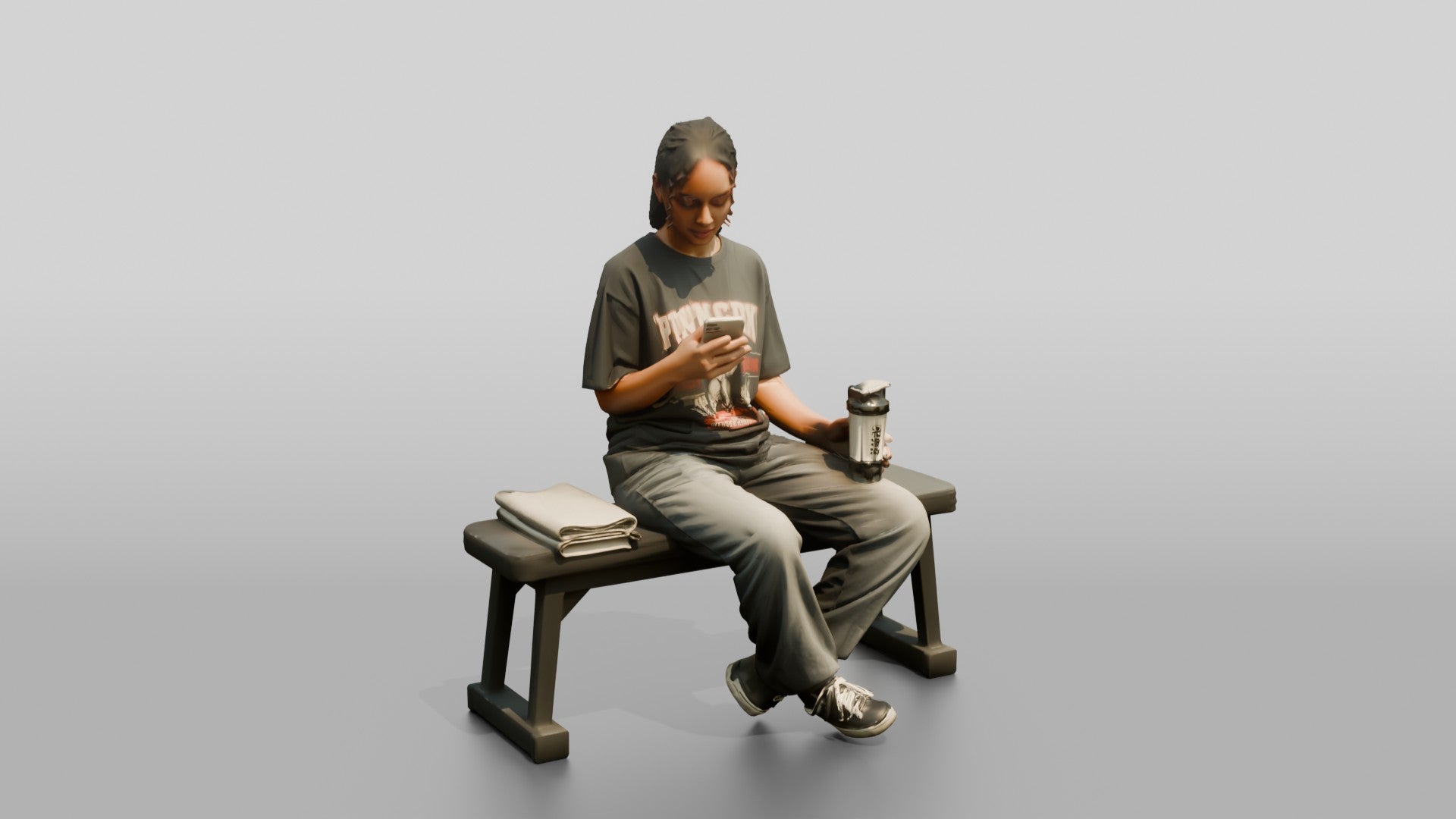 Woman Sitting with Protein Shaker