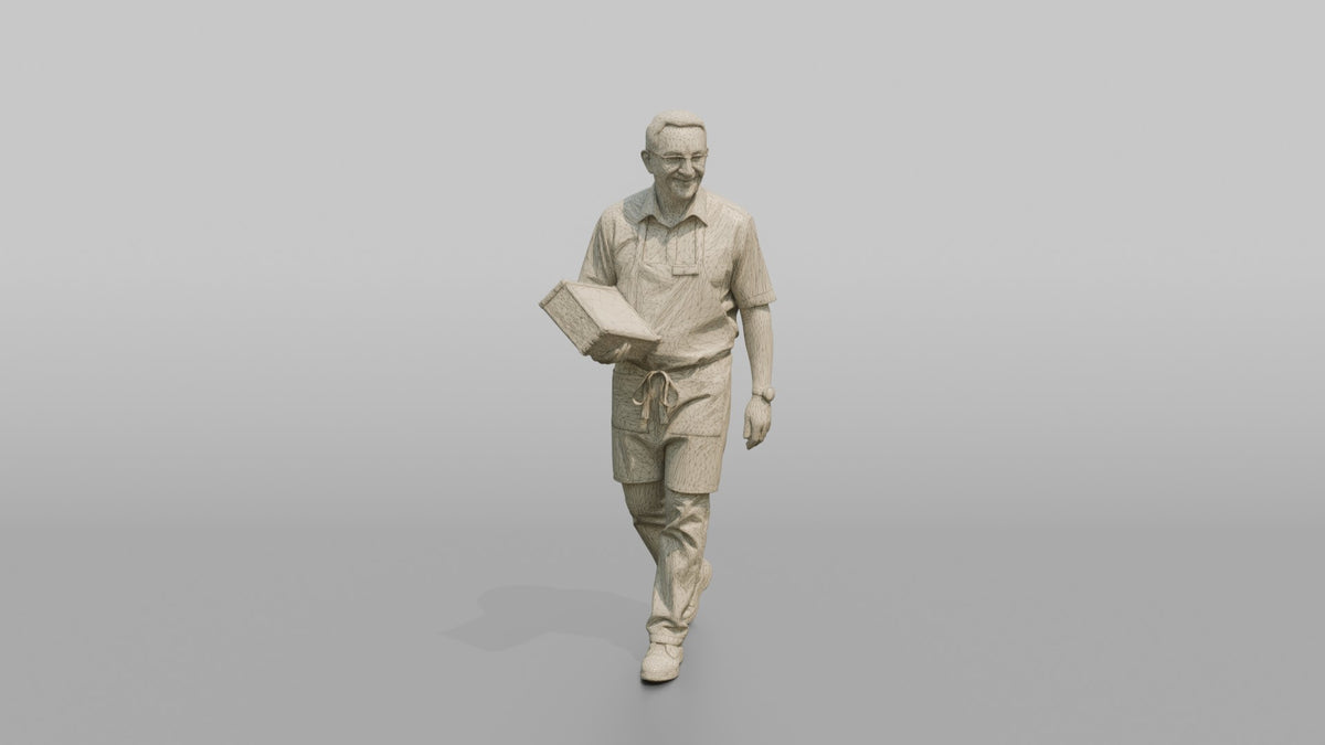 Server Woman Carrying A Stack Of Menus - wireframe topology preview