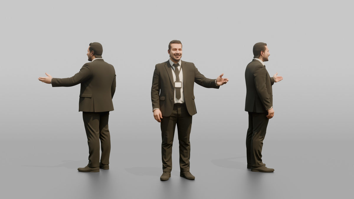Door Staff Man Gesturing Toward The Entrance, Welcoming A Guest - 3D character model, view 1