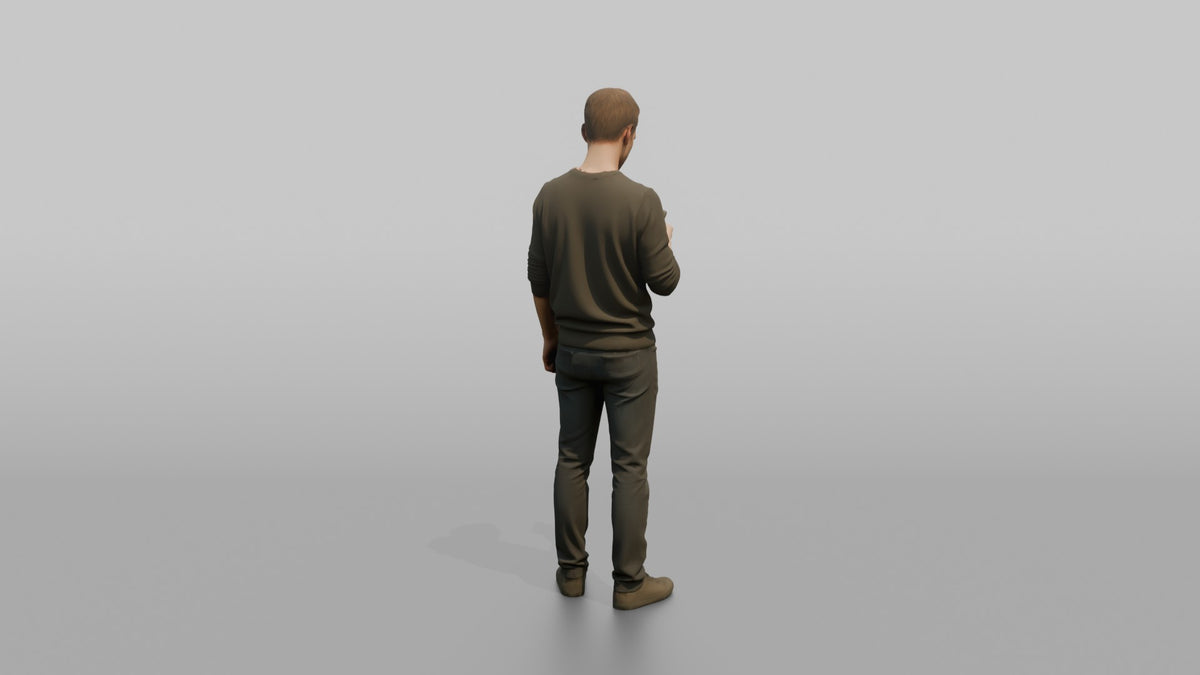Man Customer Scrolling His Phone - 3D character model, view 3