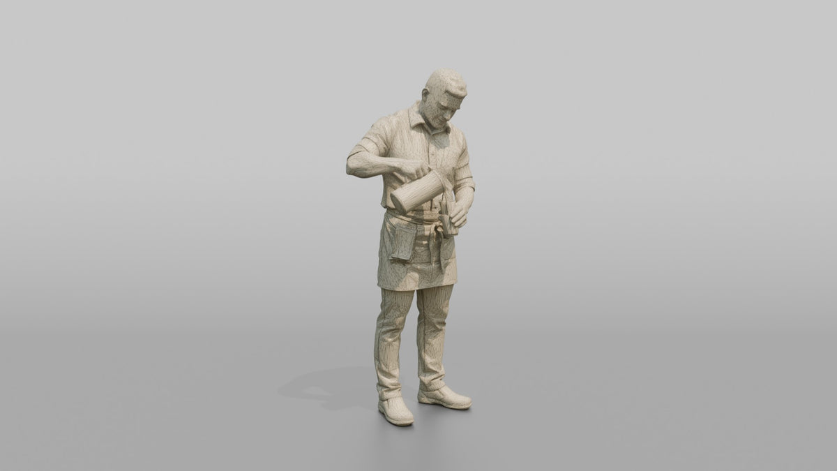 Server Man Pouring Water From A Pitcher Into A Glass - wireframe topology preview