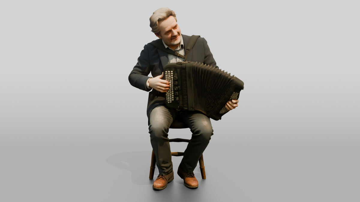 Accordion Player with Button Accordion - 3D character model, view 5