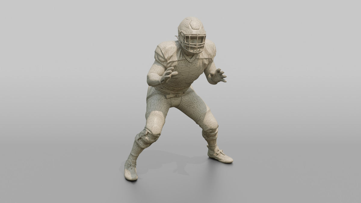 Offensive Lineman Setting His Feet in Protection - wireframe topology preview