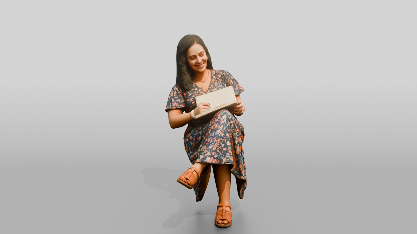 Plus-Size Portuguese Woman Sitting with a Notebook