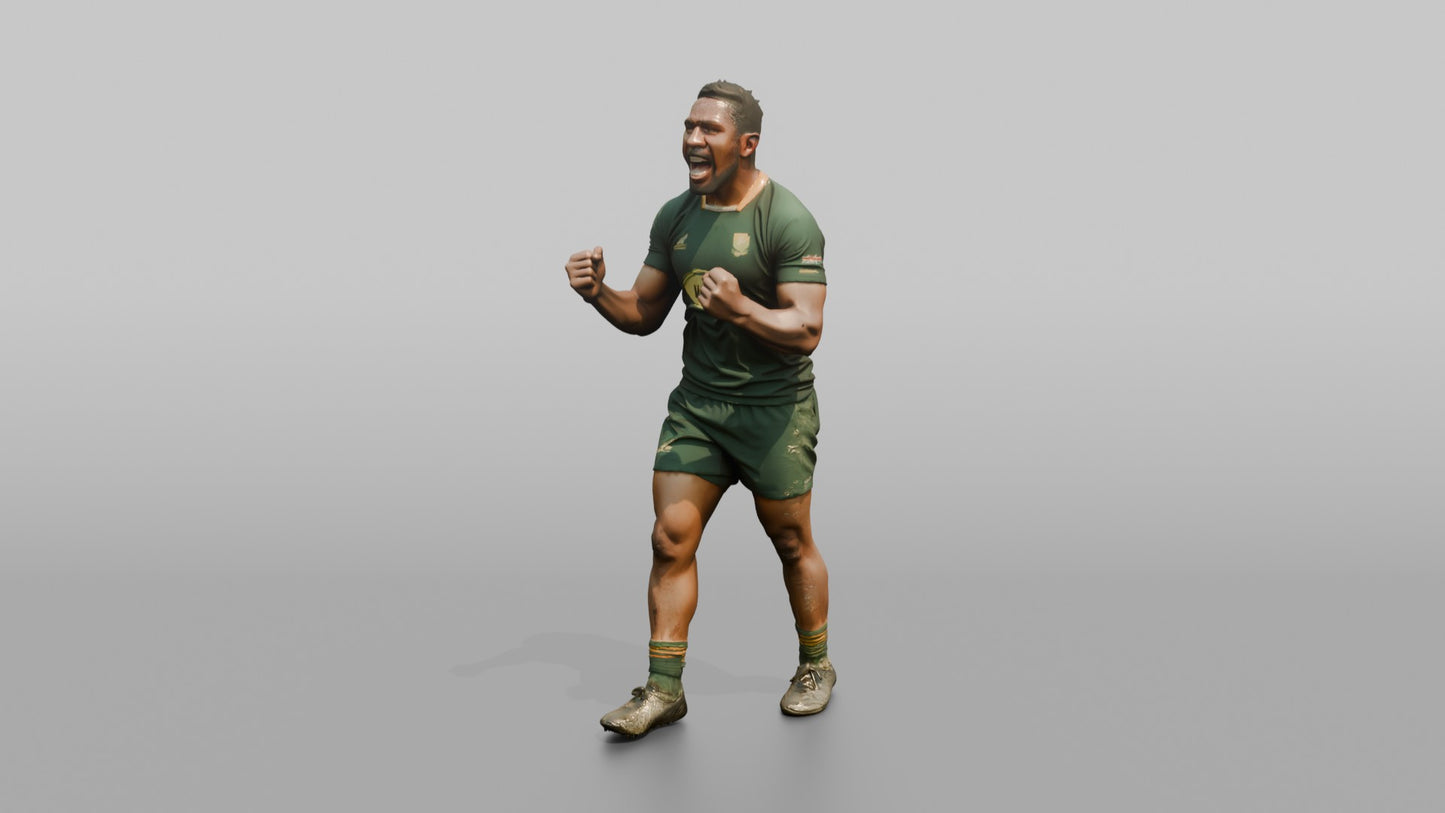 South African Player Roaring in Victory Celebration