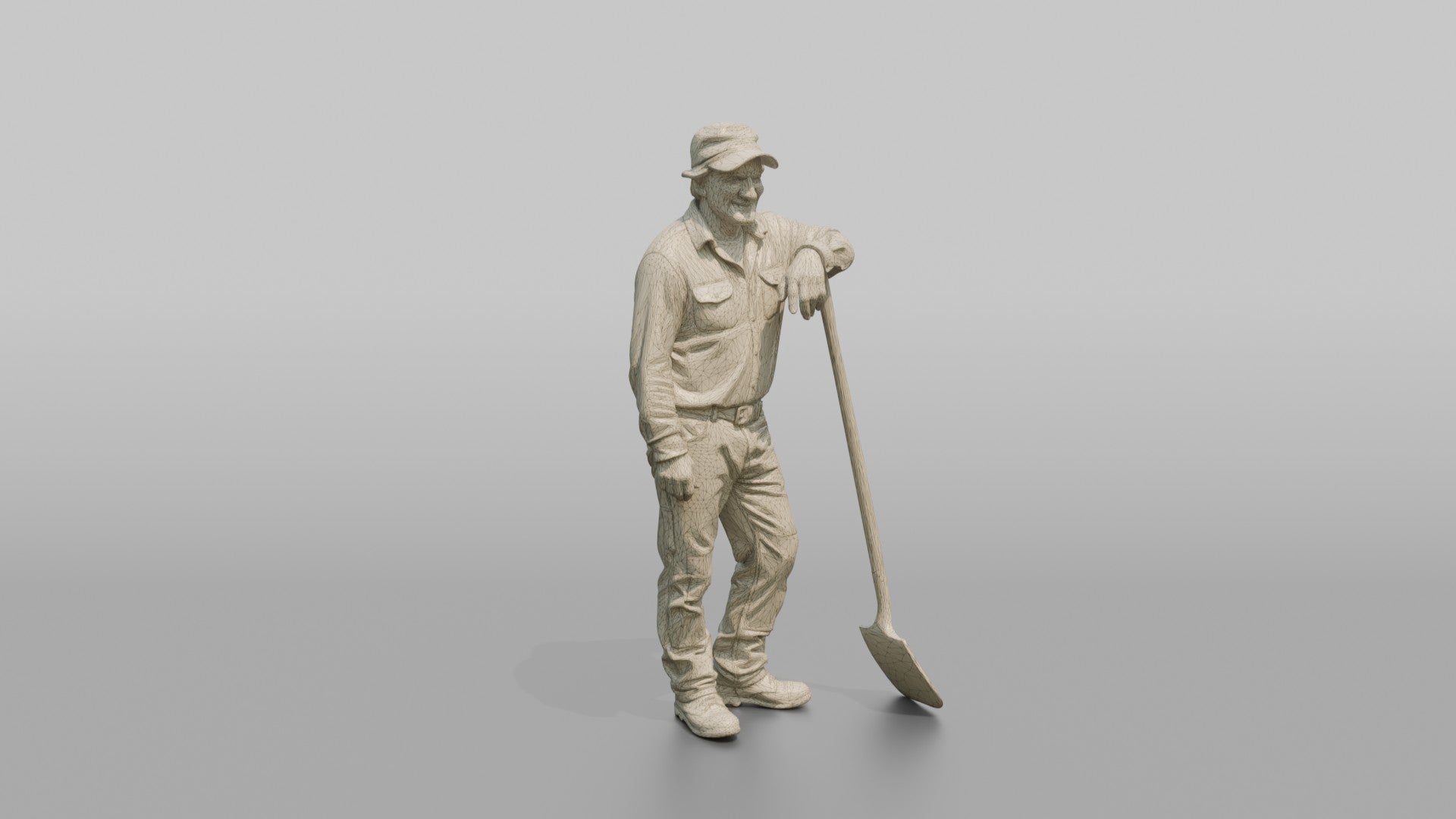 Farmer Leaning On Long Wooden Shovel