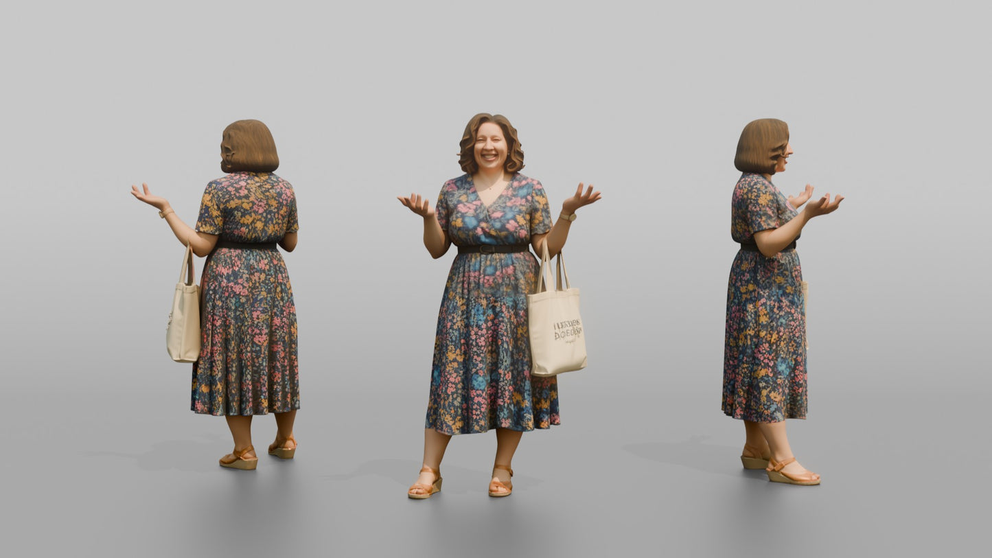 British Woman Laughing in a Floral Summer Dress