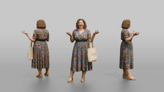 British Woman Laughing in a Floral Summer Dress