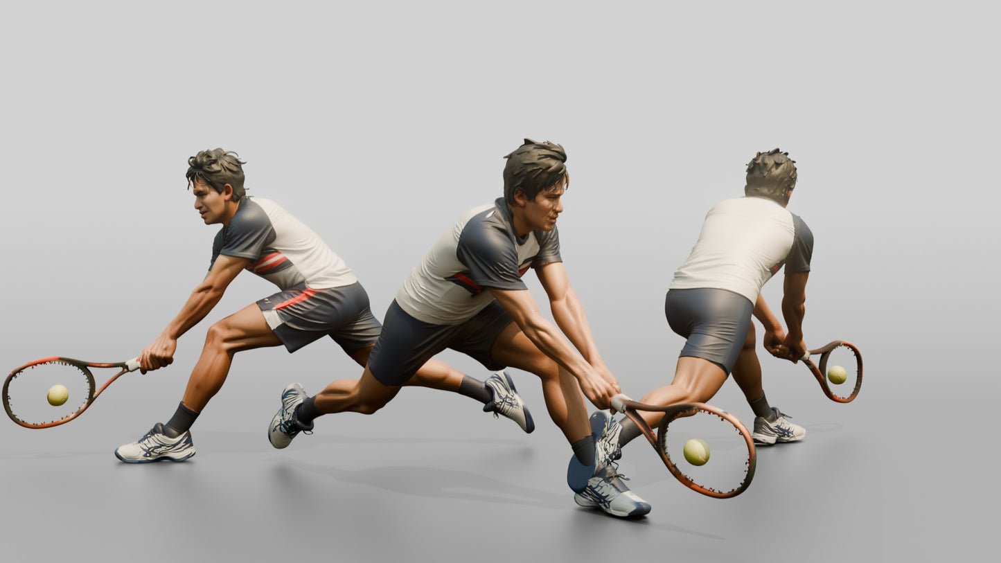 Male Tennis Player Lunging for a Backhand Save