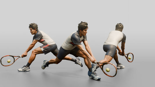 Male Tennis Player Lunging for a Backhand Save