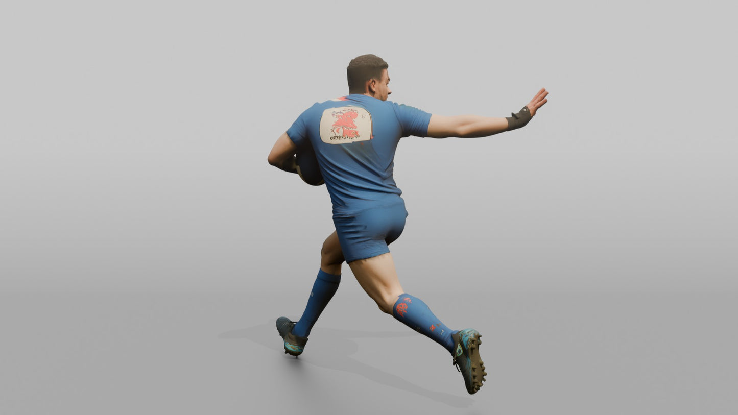 French Winger Fending Off a Tackle