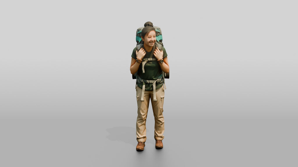 Young Woman Hiker with Large Teal Trekking Backpack Smiling