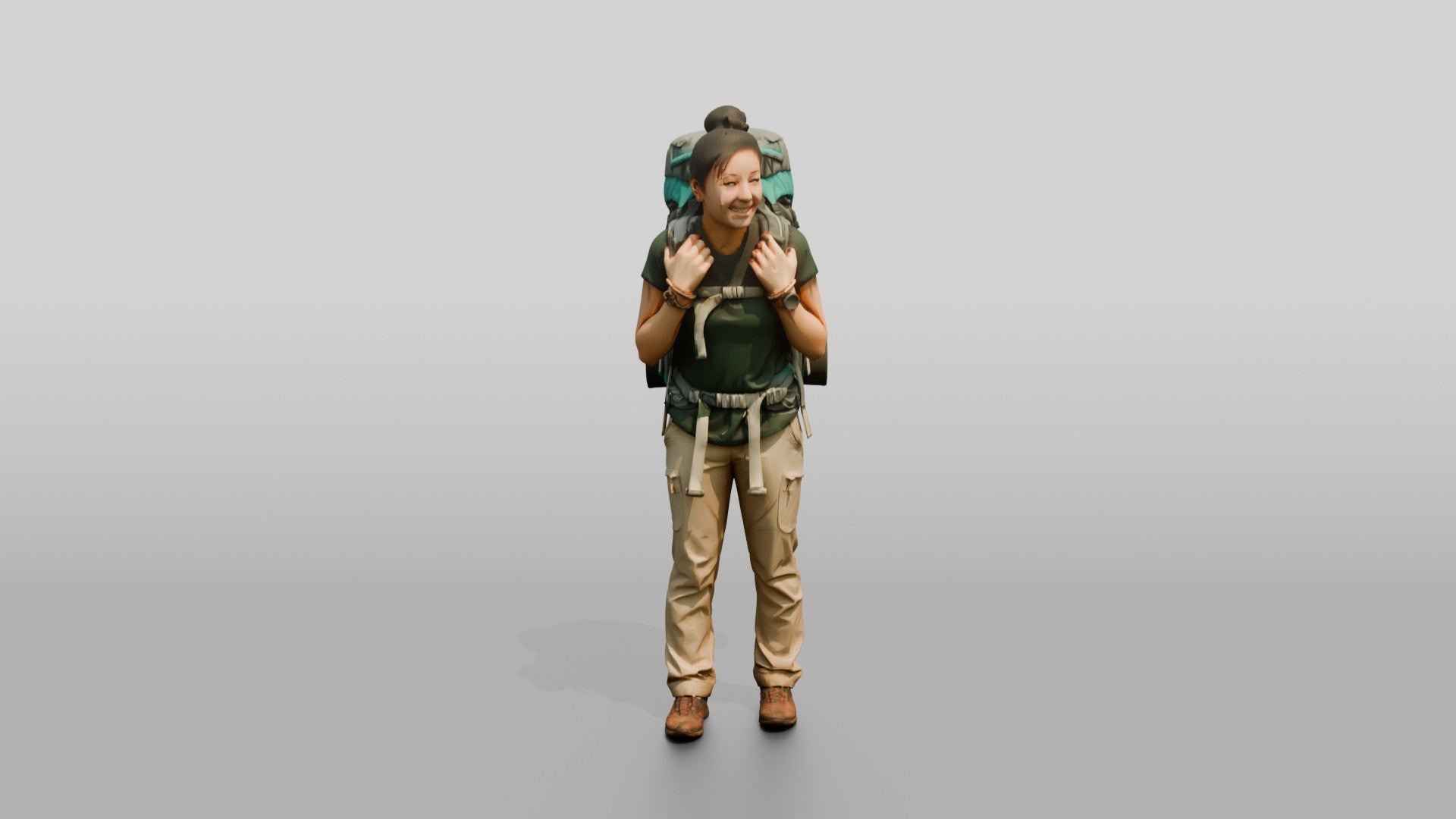 Young Woman Hiker with Large Teal Trekking Backpack Smiling