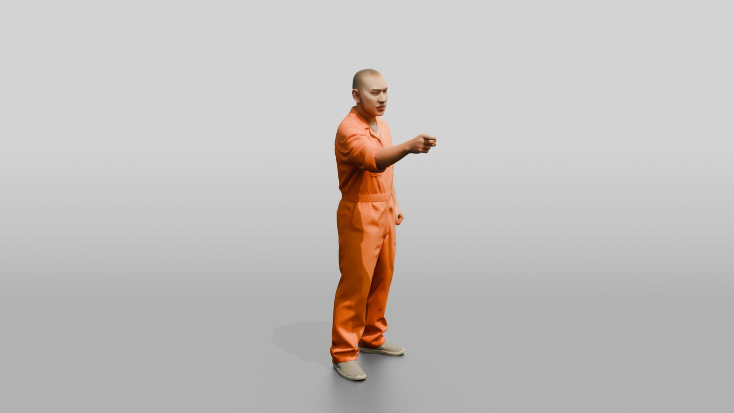 East Asian Male Prisoner in an Orange Jumpsuit