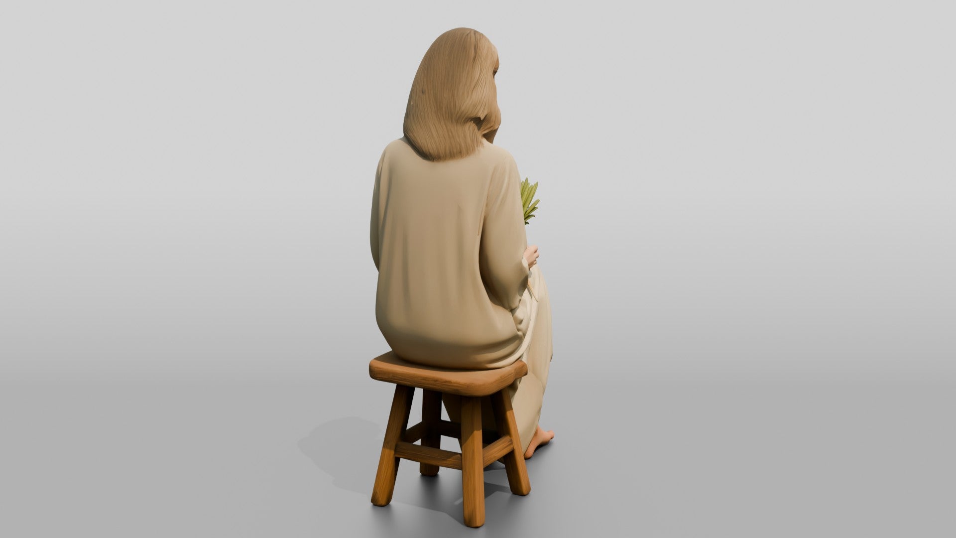 Woman Holding a Palm Leaf on a Chair