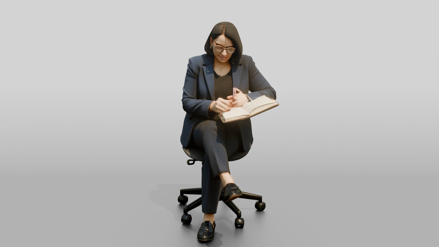 Businesswoman Writing on an Office Chair