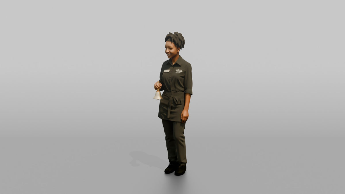 Server Woman Holding A Small Service Bell - 3D character model, view 4